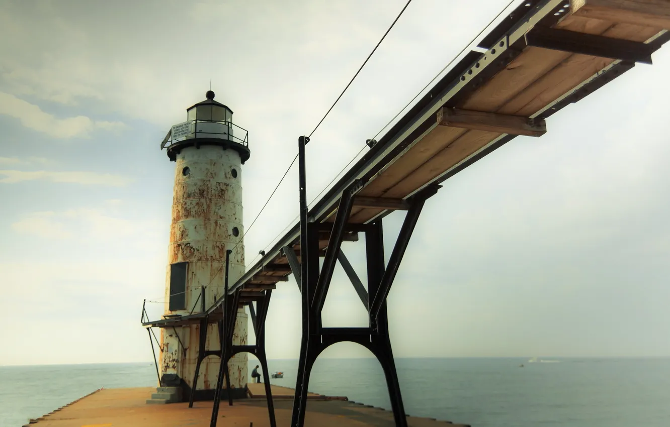 Photo wallpaper landscape, bridge, lighthouse
