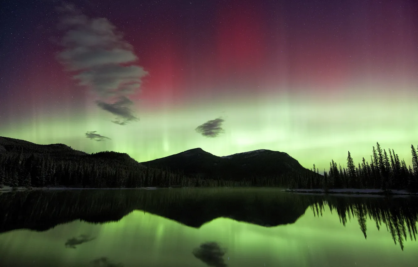 Photo wallpaper the sky, stars, landscape, mountains, Northern lights