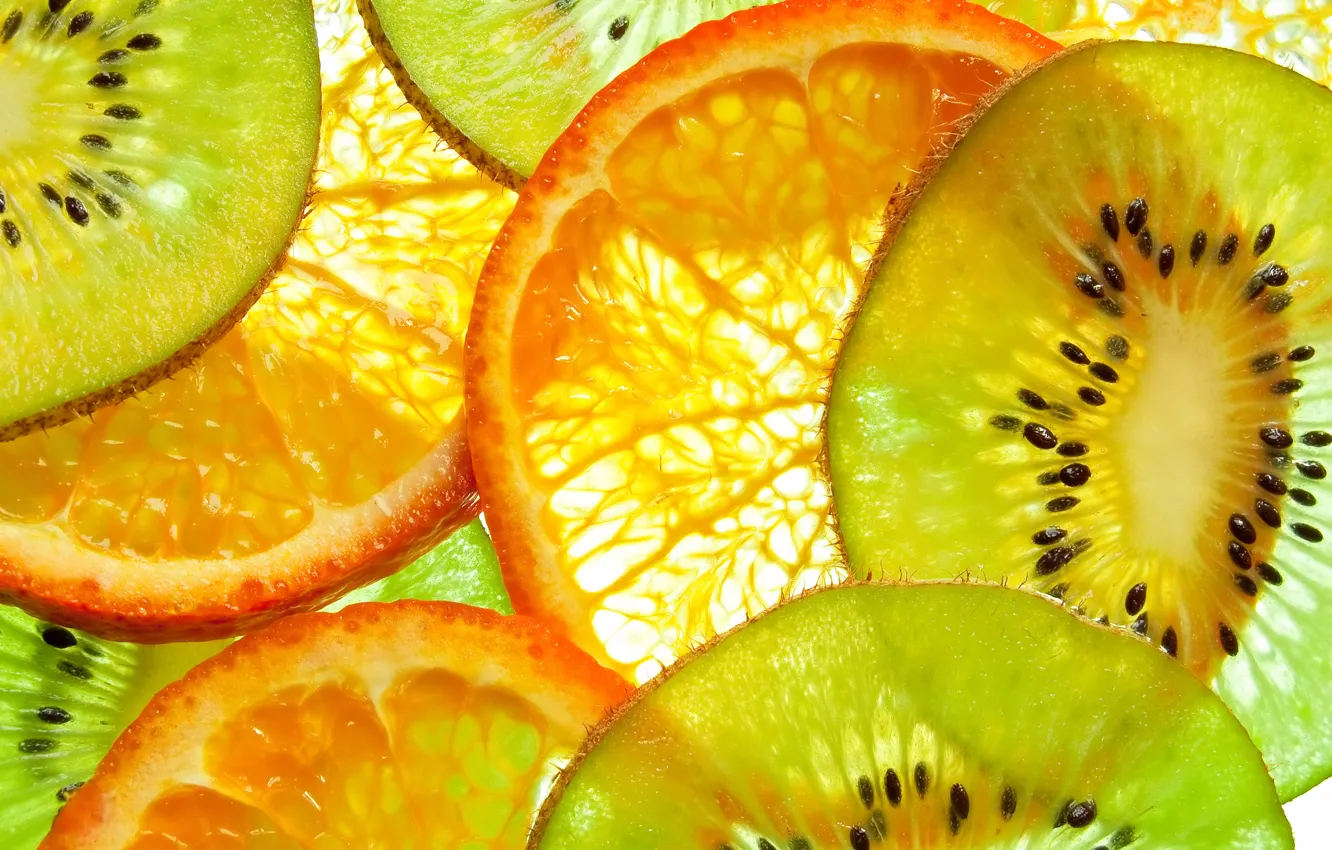 Photo wallpaper oranges, kiwi, fruit