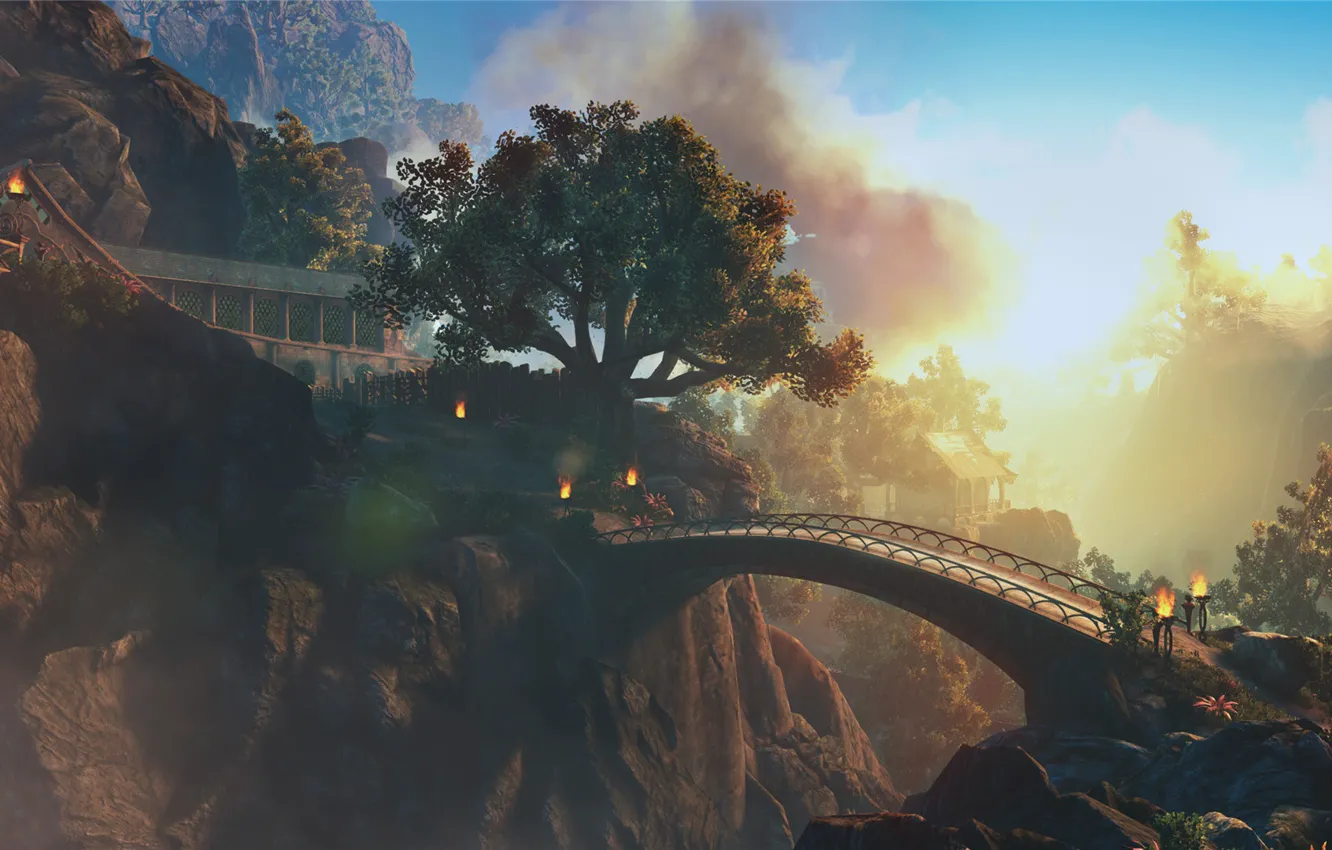 Photo wallpaper landscape, the city, elf, the game, fantasy, games, dark and light