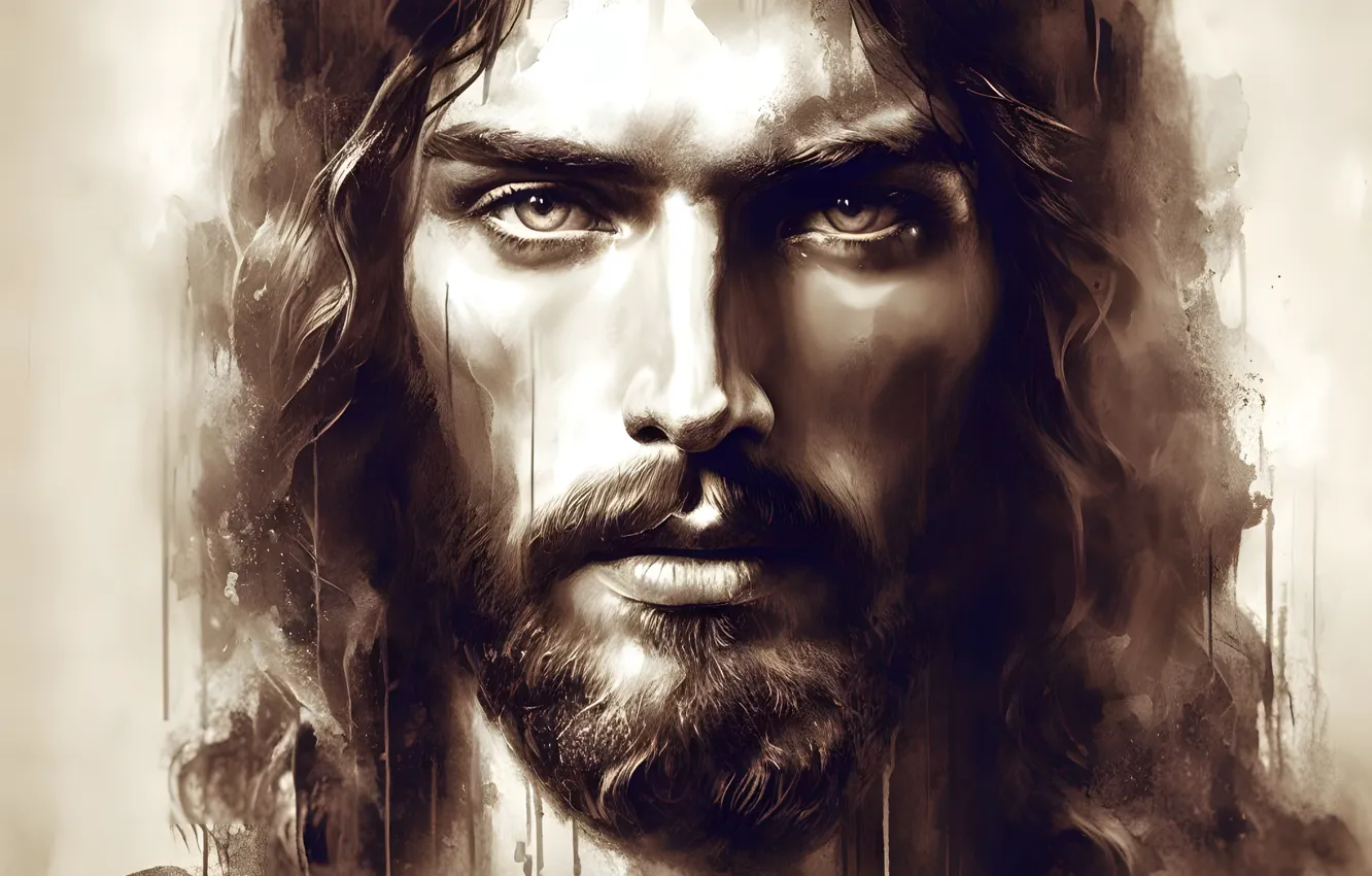 Photo wallpaper look, Jesus, portrait, male, religion, monochrome, teacher, faith