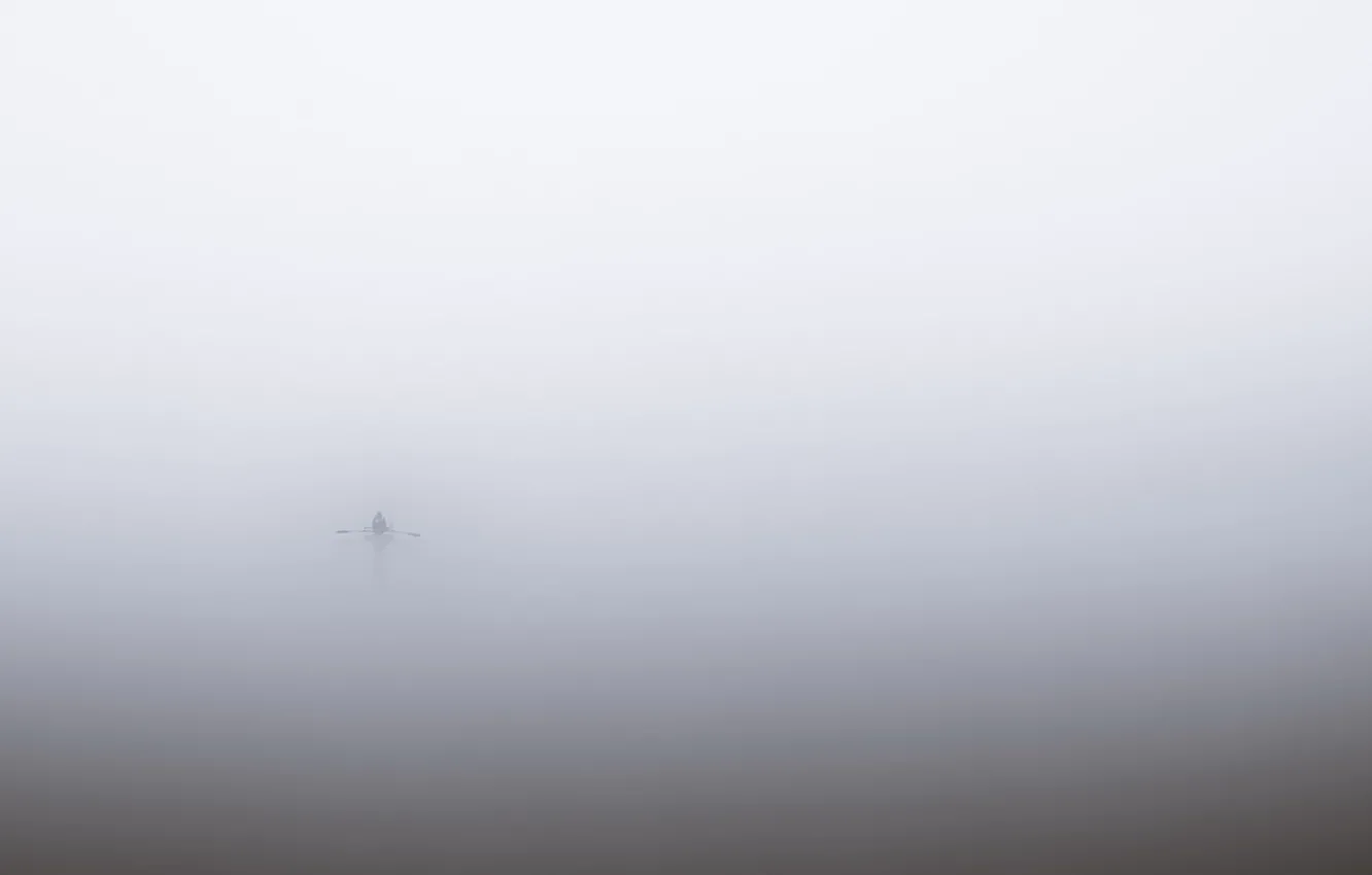 Photo wallpaper fog, river, boat