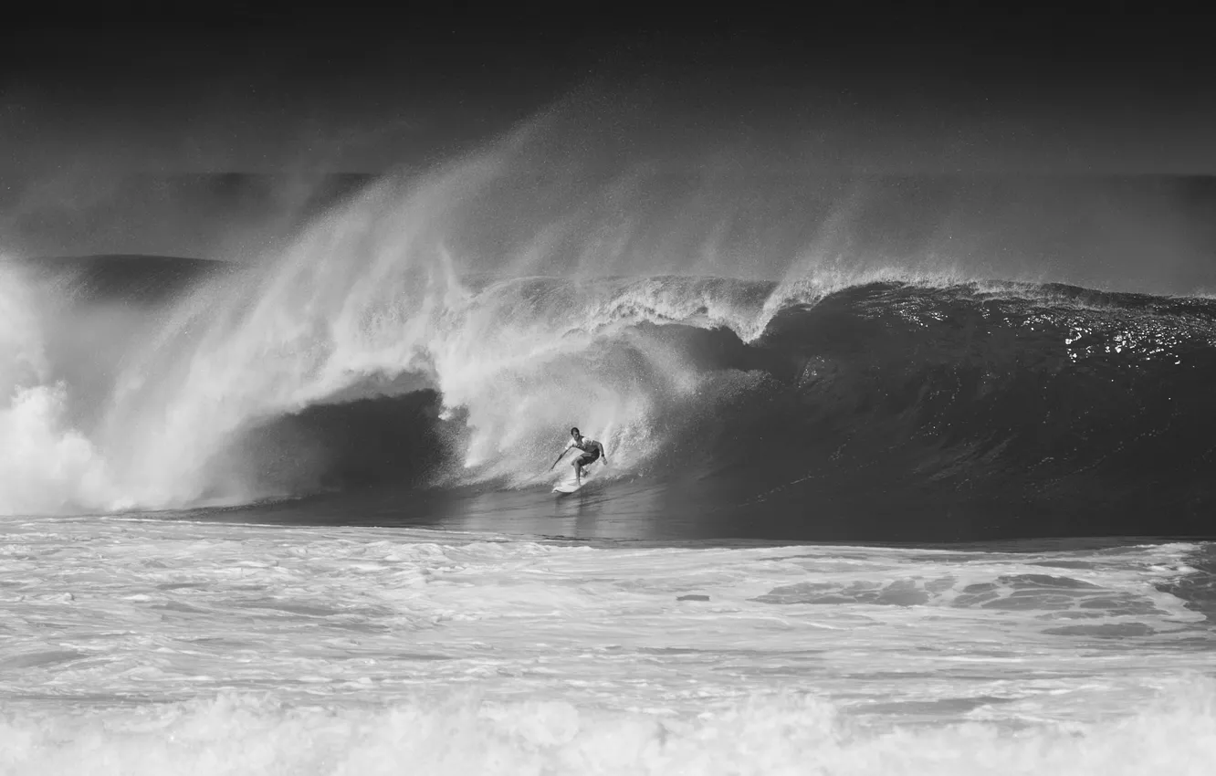 Photo wallpaper wave, the ocean, Hawaii, black and white photo, Oahu, North Shore, serfingist
