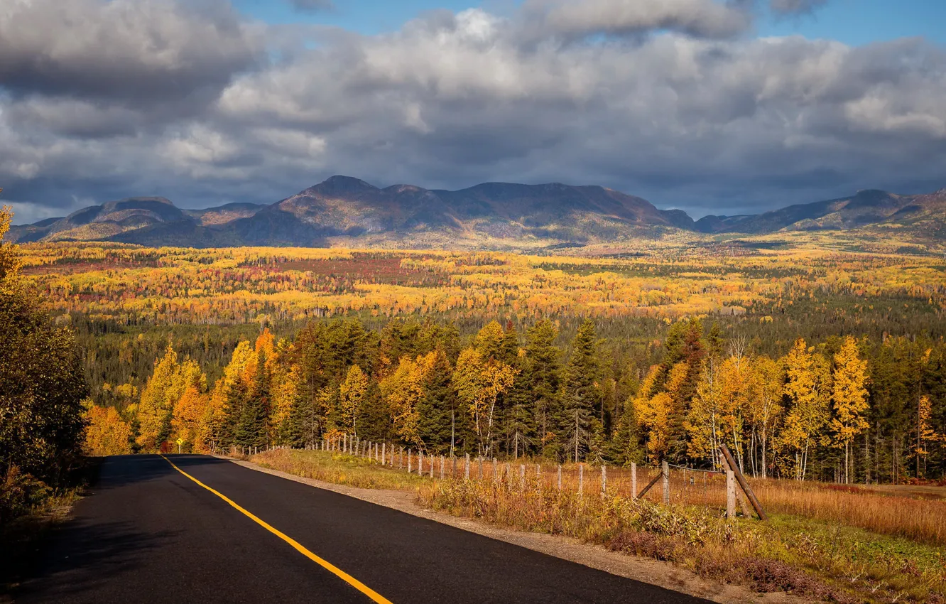 Photo wallpaper road, autumn, Canada, Quebec, Notre-Dame-des-Monts