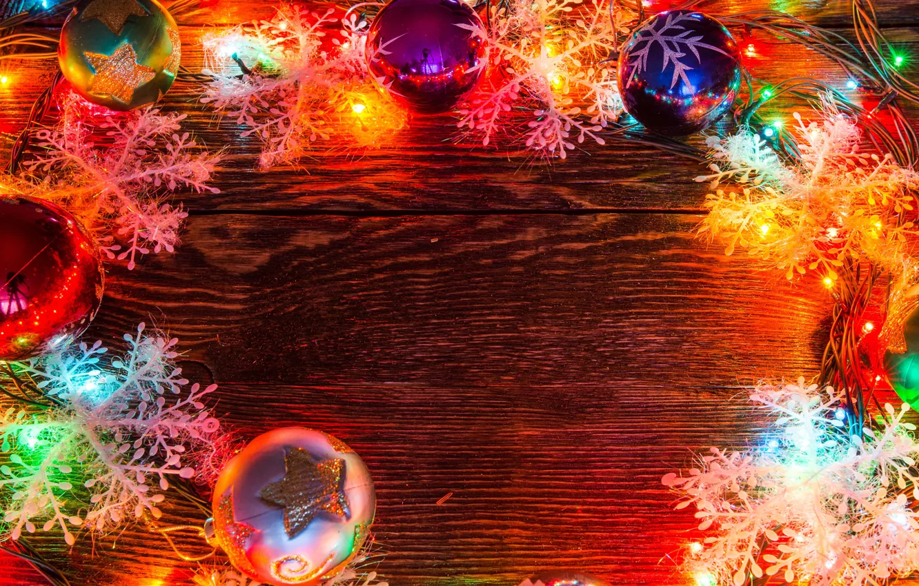 Photo wallpaper snowflakes, holiday, balls, toys, new year