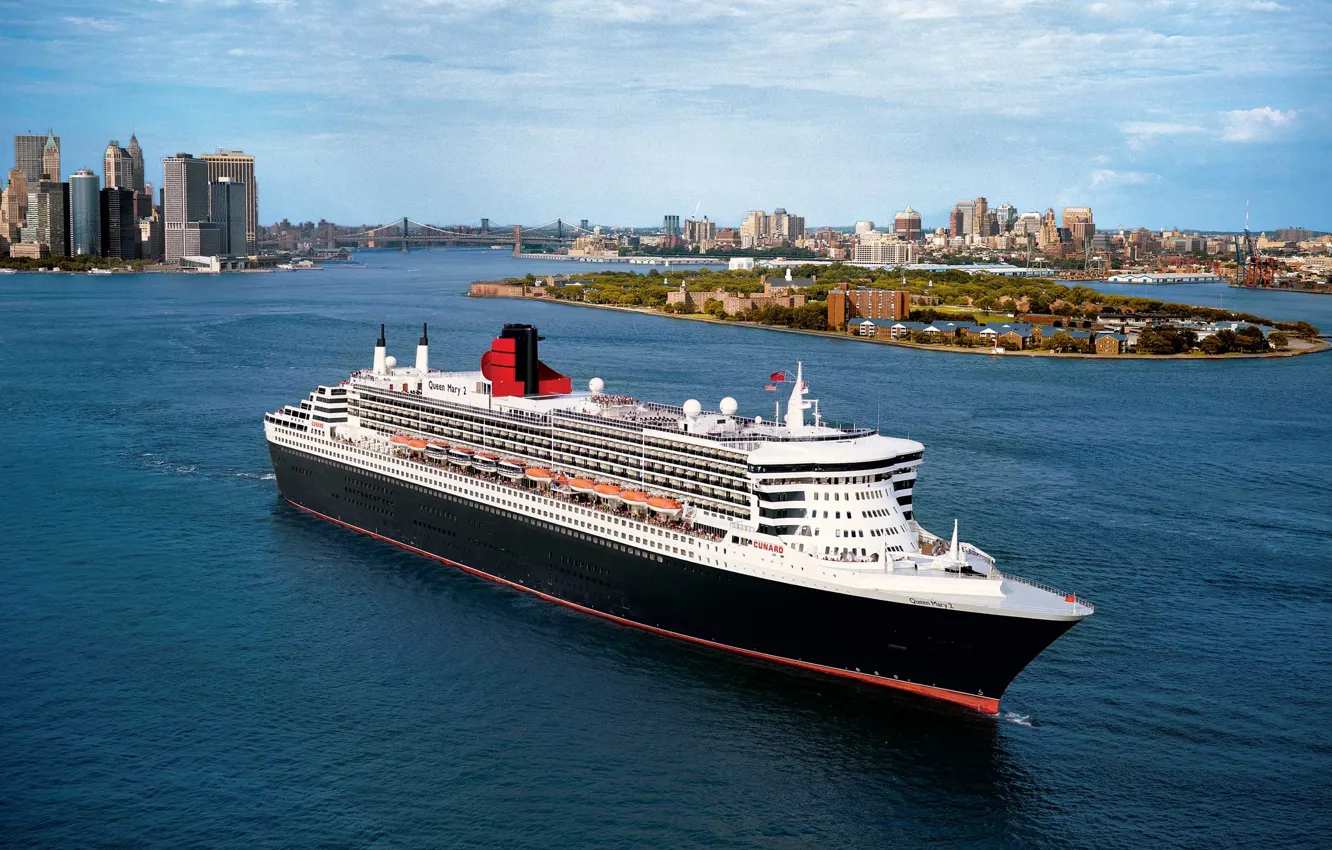 Photo wallpaper The ship, Queen Mary 2, Queen Mary, Passenger ship, Passenger liner, Cunard Line, M/V Queen …