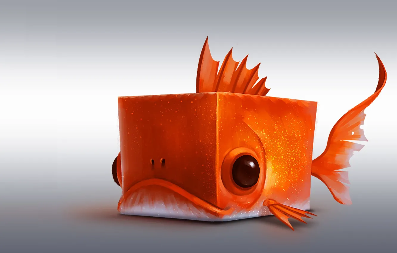 Photo wallpaper fish, cubes, squares, art, Red fish Cube, romain flamand
