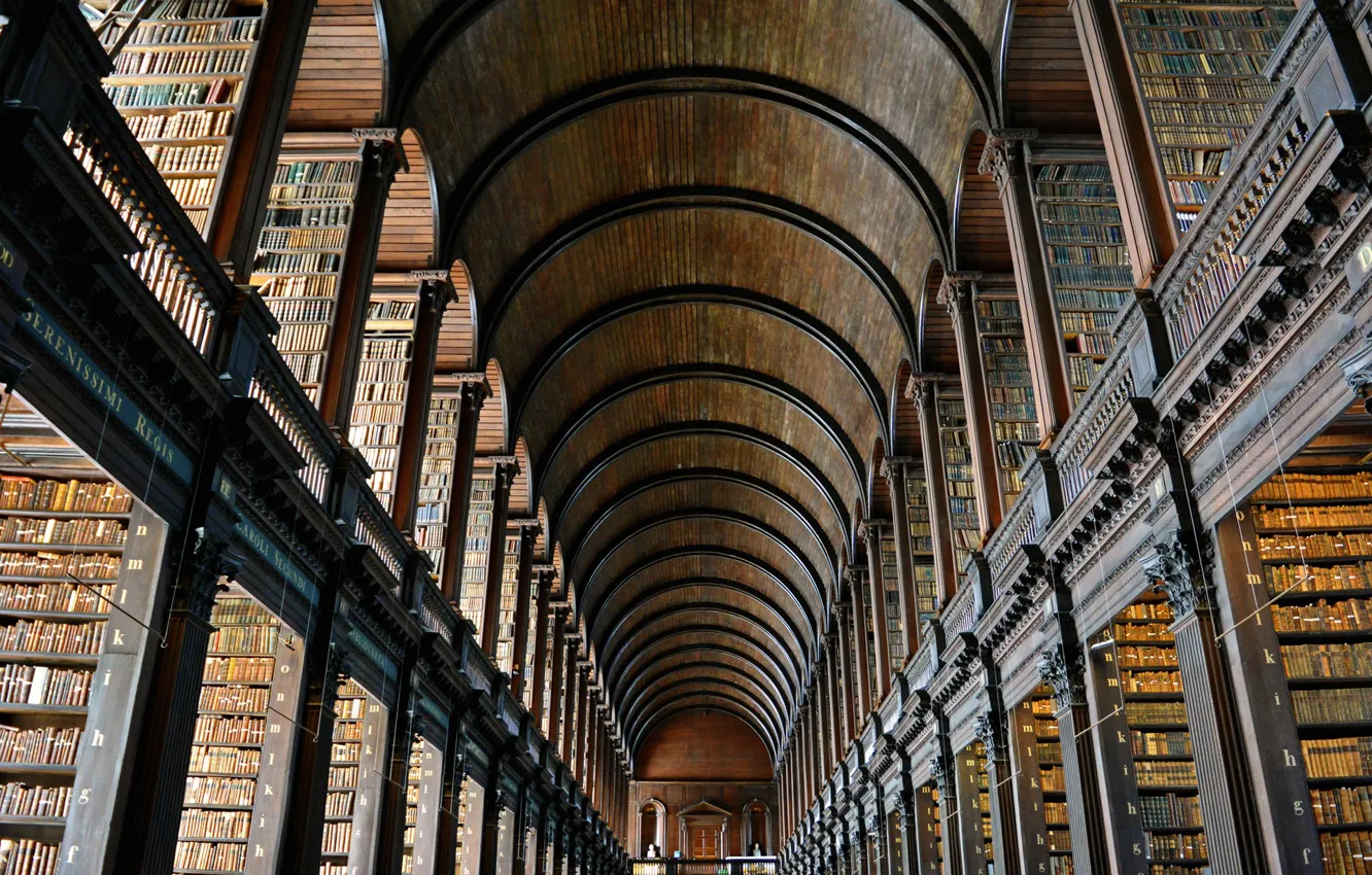 Photo wallpaper books, Ireland, Dublin, old library, Trinity College