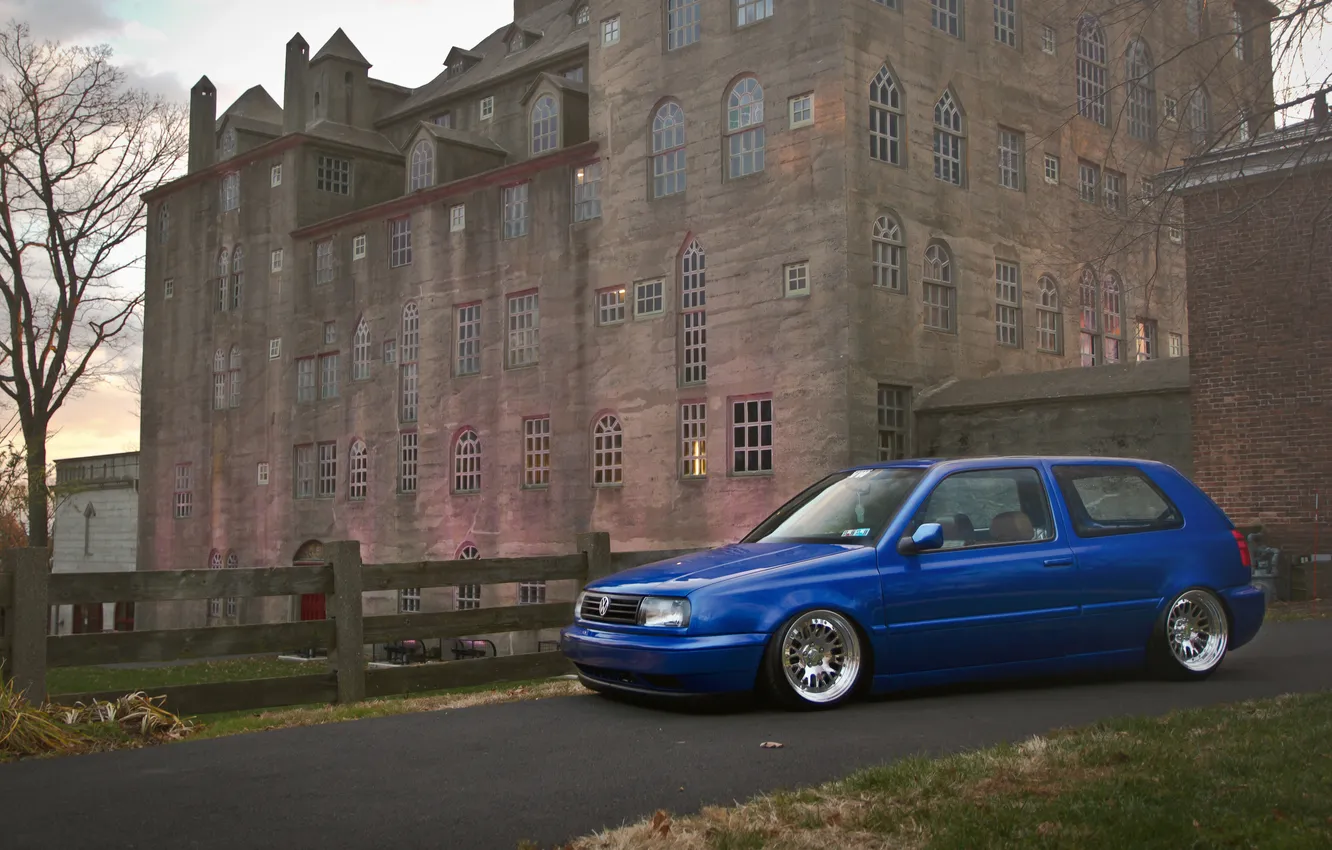 Photo wallpaper blue, castle, Volkswagen, mansion, Golf, golf, blue, Volkswagen