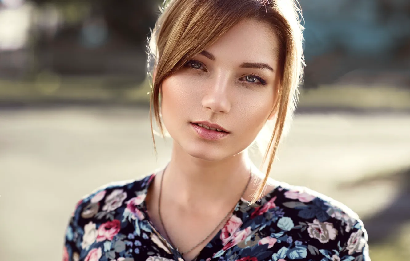 Photo wallpaper girl, face, sweetheart, portrait, makeup, hairstyle, light, brown hair