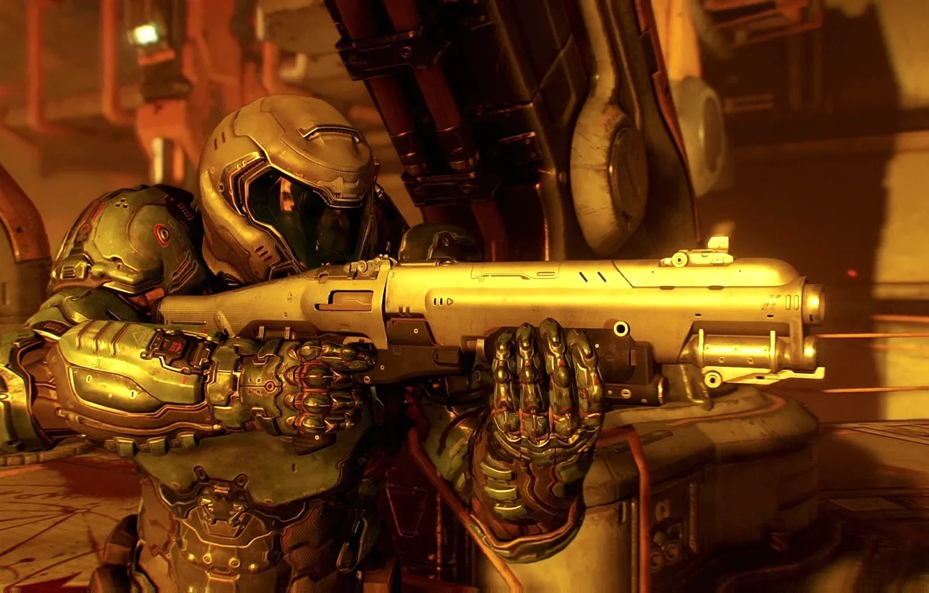 Photo wallpaper lights, weapons, soldiers, gun, armor, Bethesda Softworks, Bethesda, Doom