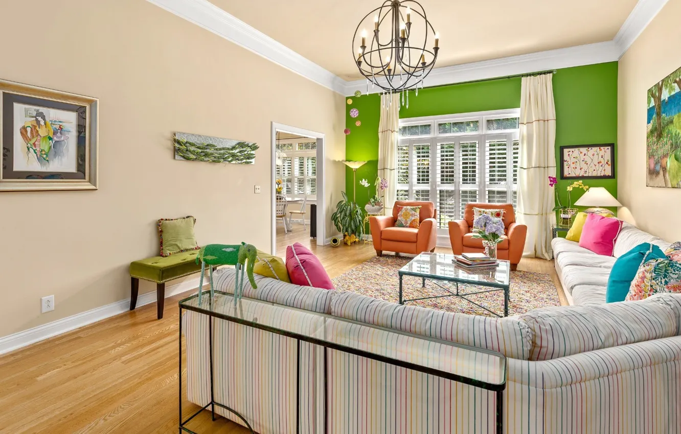 Photo wallpaper design, style, room, interior, the play of colors, living room, Franklin, Franklin