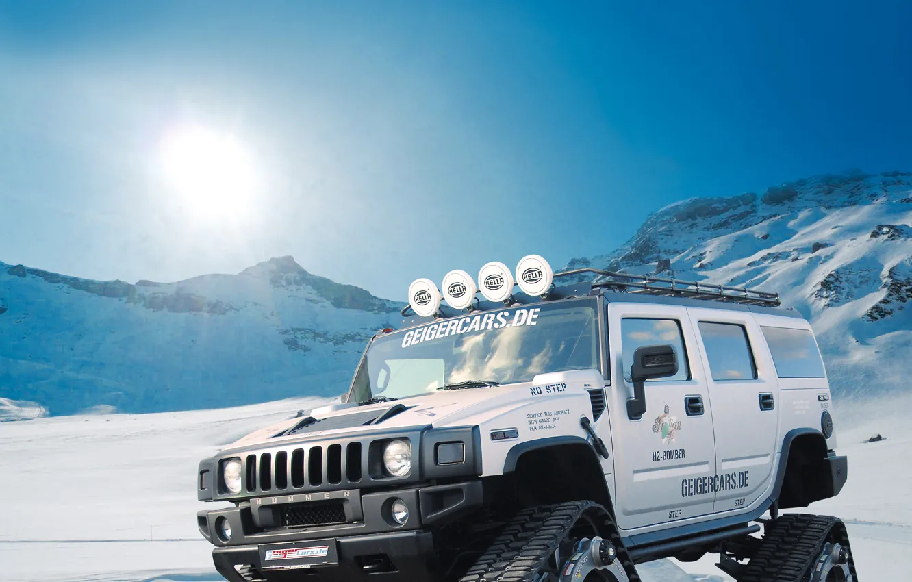 Photo wallpaper mountains, tuning, Hummer, caterpillar, SUV, Bomber, GeigerCars