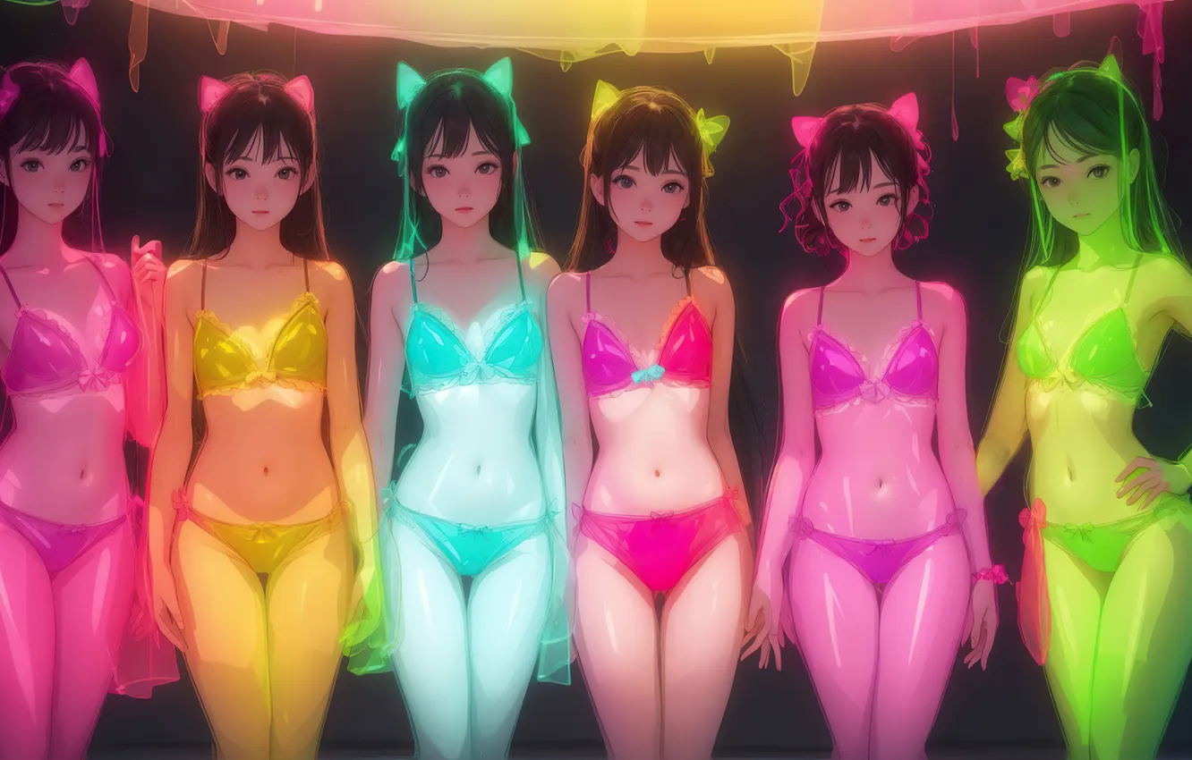 Photo wallpaper neon, colors glow, panache, girls, digital art, art work Razor127, AI ART