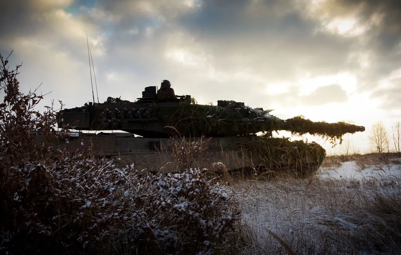 Photo wallpaper winter, field, Germany, tank, Leopard 2A6, MBT