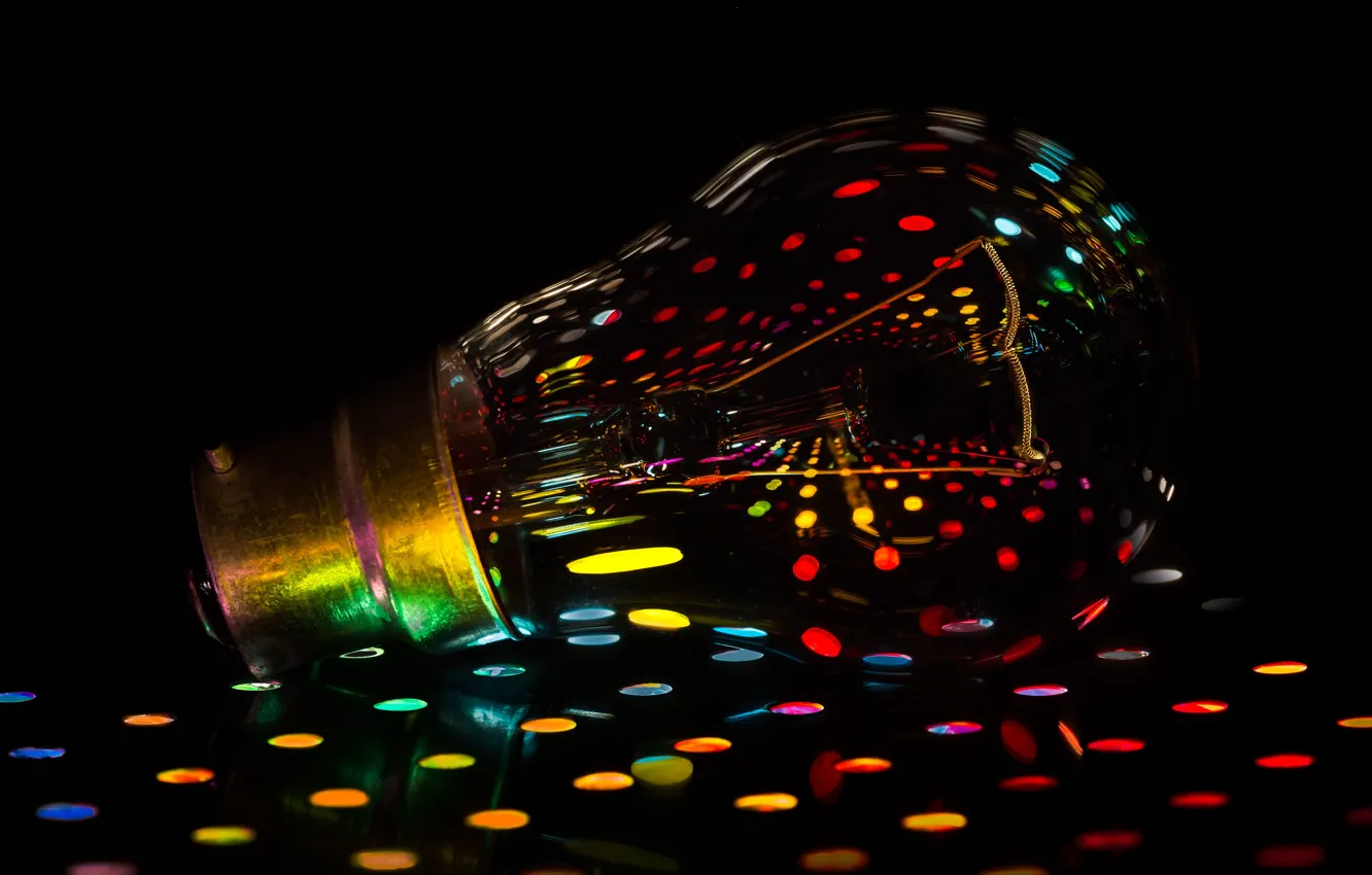 Photo wallpaper light, rainbow, colours, reflection, lamp, bulb, filament