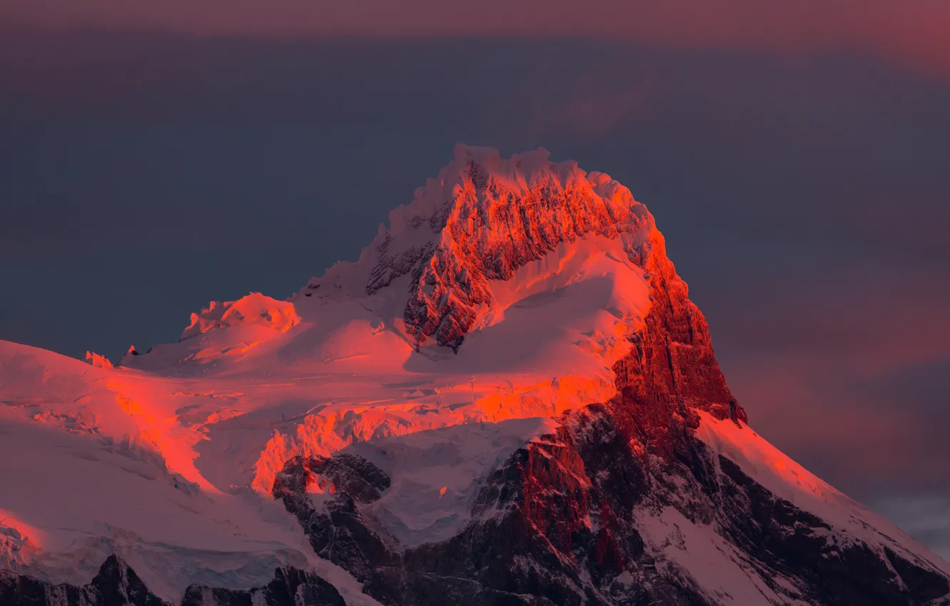 Photo wallpaper snow, mountains, top, glow, peak, Chile, Magallanes