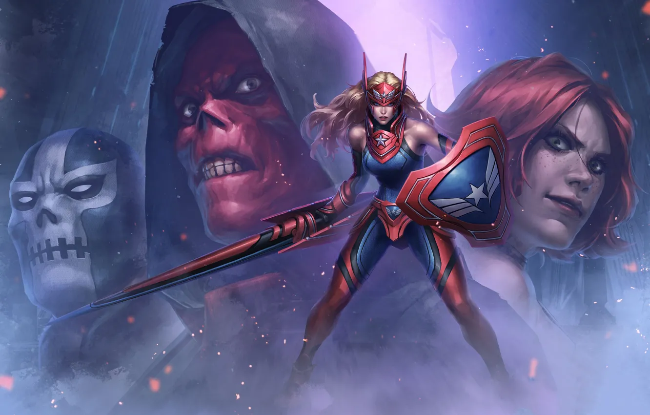 Photo wallpaper captain, Red Skull, shield, Marvel Future Fight, Mask man