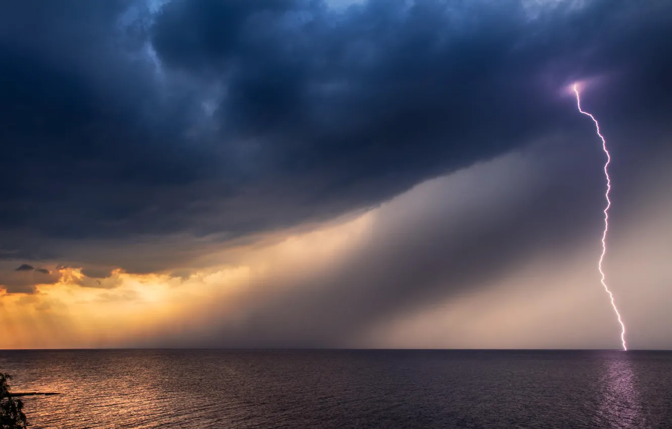 Photo wallpaper sea, the storm, nature, lightning