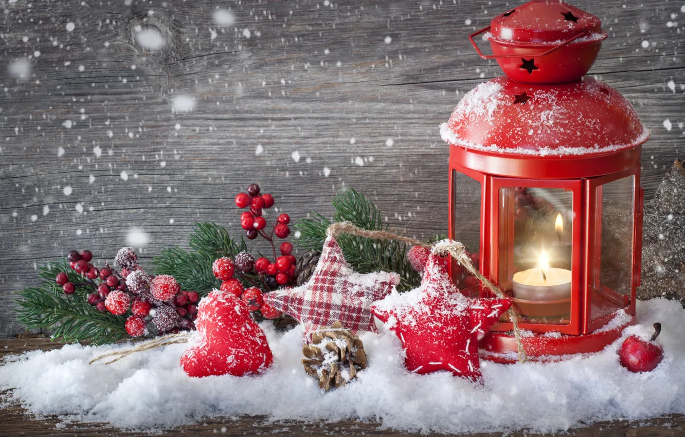 Photo wallpaper stars, snow, branches, toy, new year, candles, Christmas, hearts