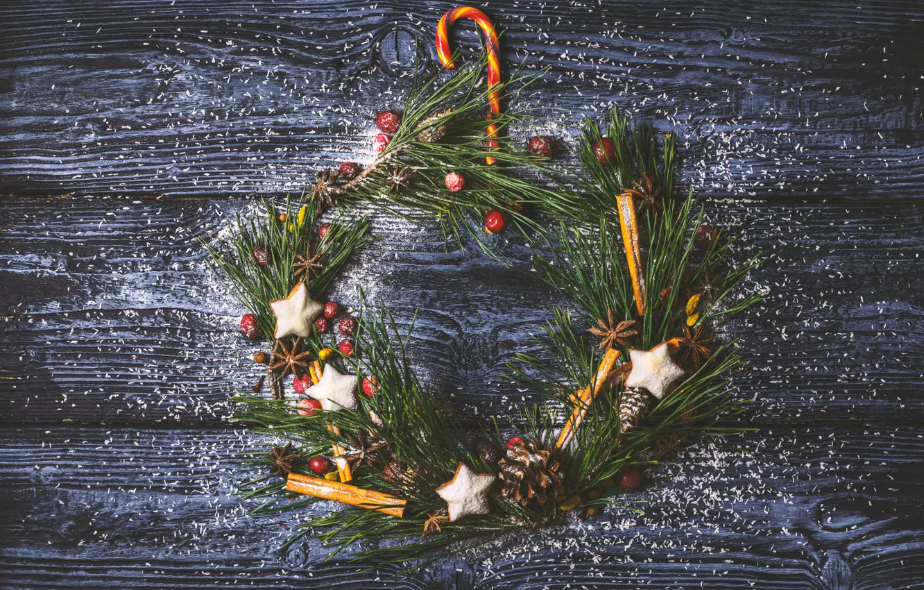 Photo wallpaper decoration, tree, New Year, cookies, Christmas, mug, happy, Christmas