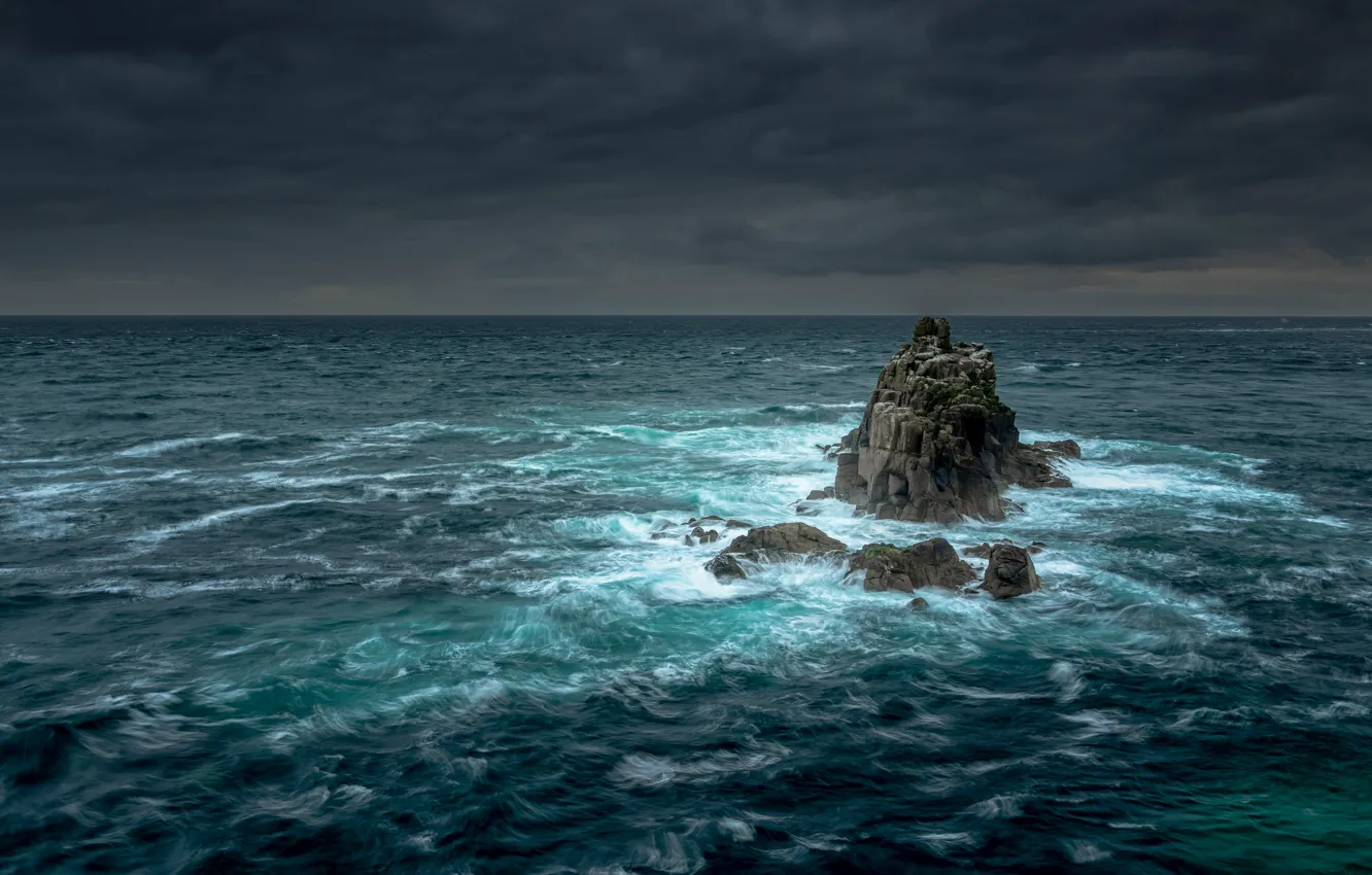 Photo wallpaper rock, storm, sea, tide