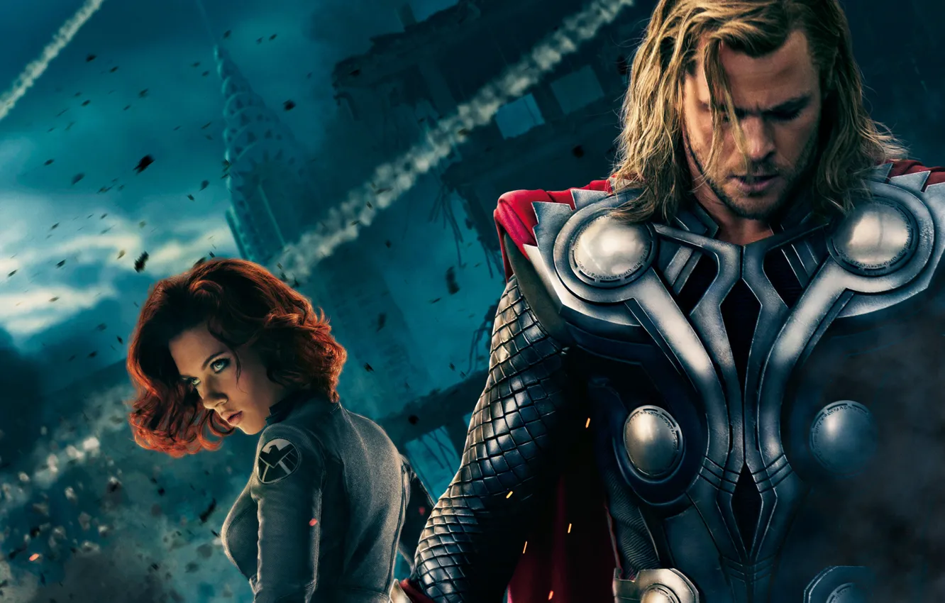 Photo wallpaper Scarlett Johansson, Chris Hemsworth, The Avengers, The Avengers