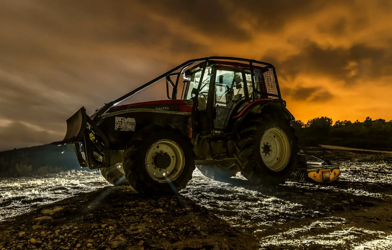 Photo wallpaper night, background, tractor