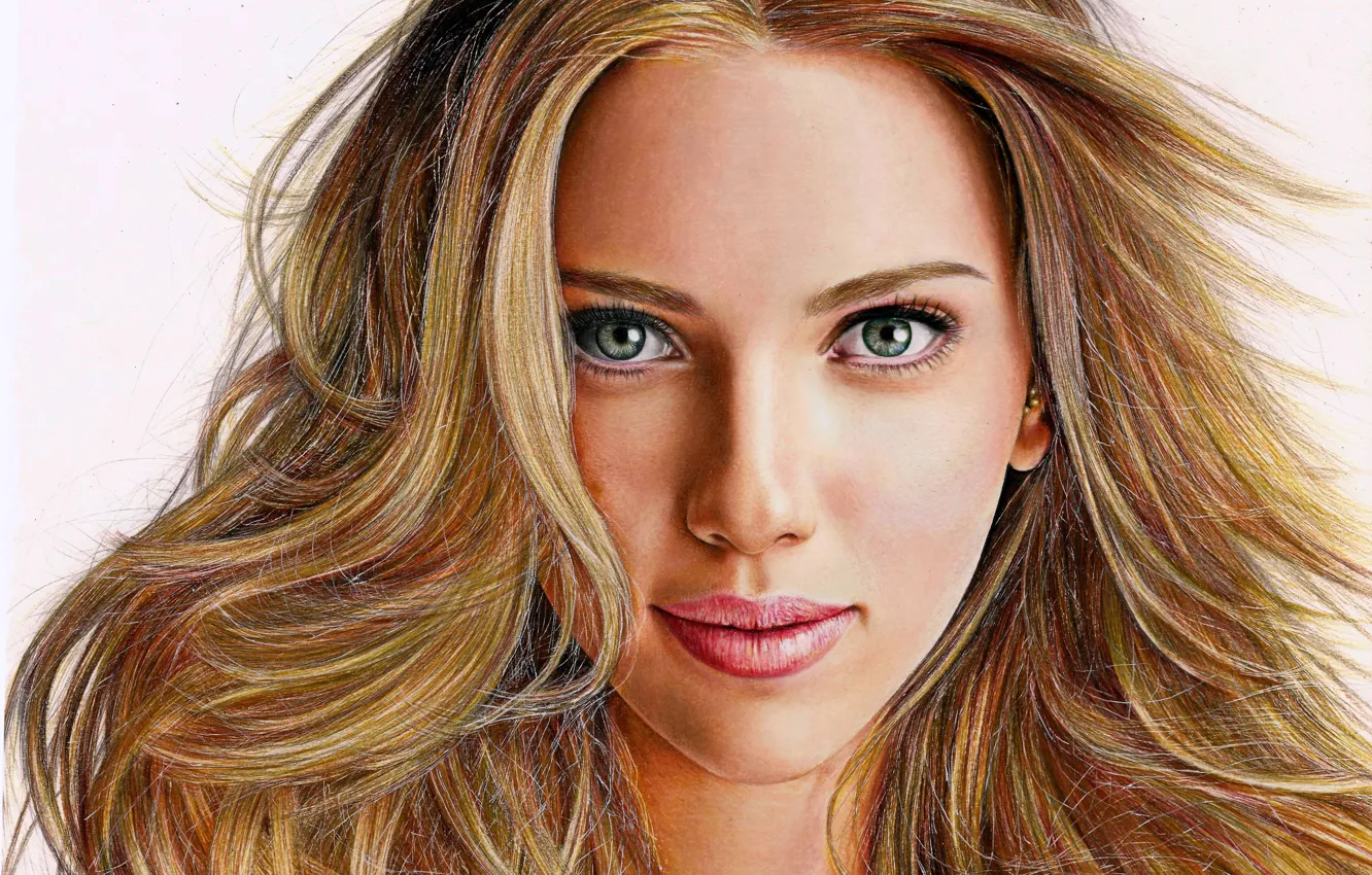 Photo wallpaper Girl, Figure, Look, Blonde, Smile, Scarlett Johansson, Face, Hair