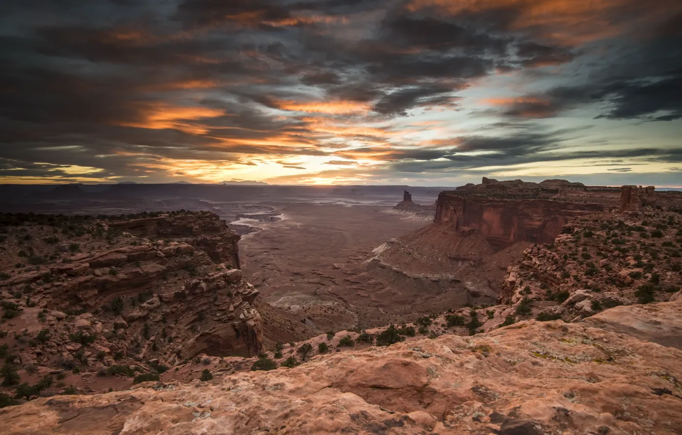 Photo wallpaper sunset, mountains, nature