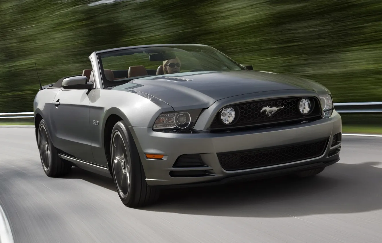 Photo wallpaper road, trees, grey, speed, Mustang, Ford, Mustang, turn