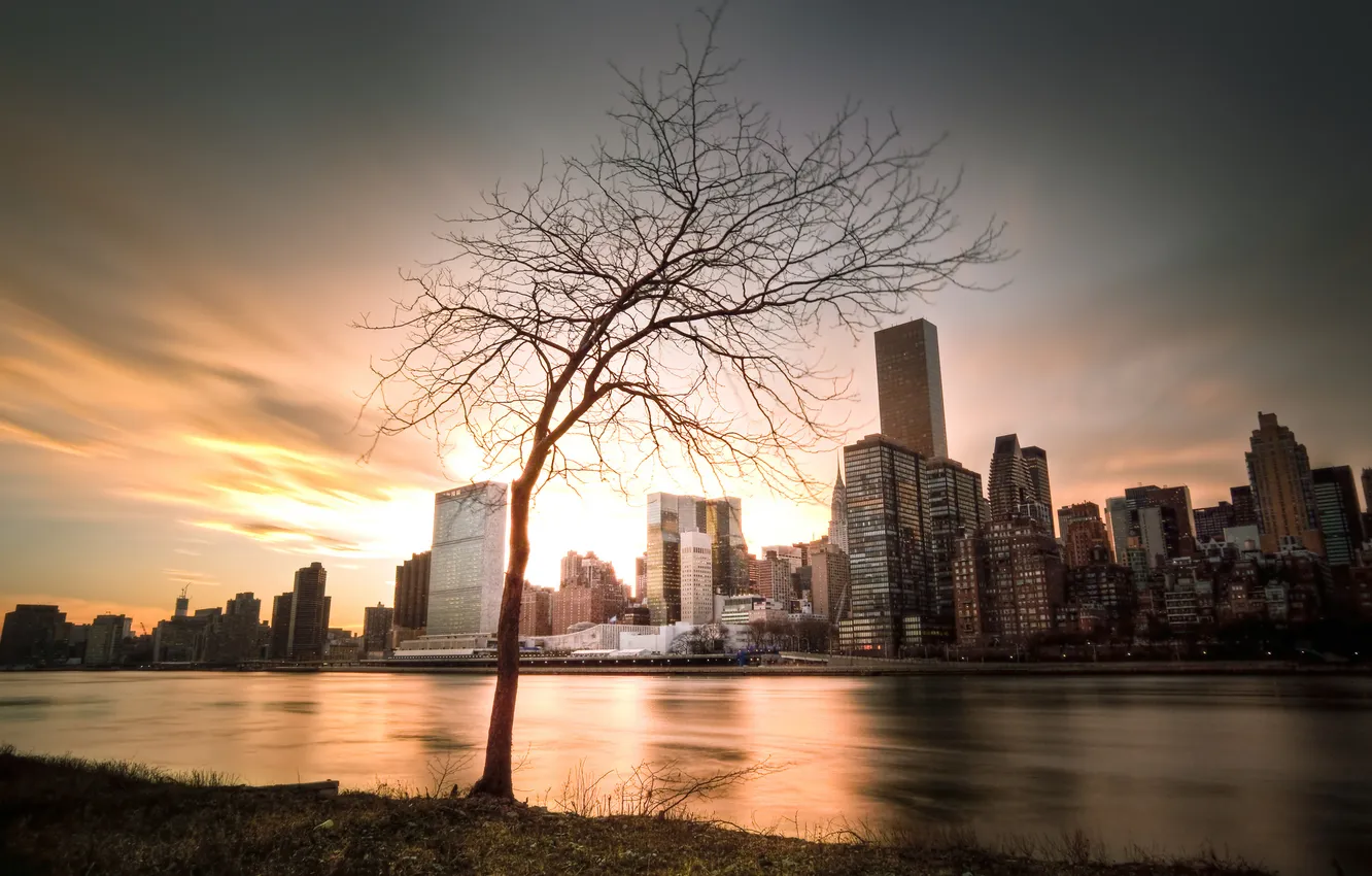 Photo wallpaper sunset, the city, skyscrapers, USA, USA, America, New York, New York City