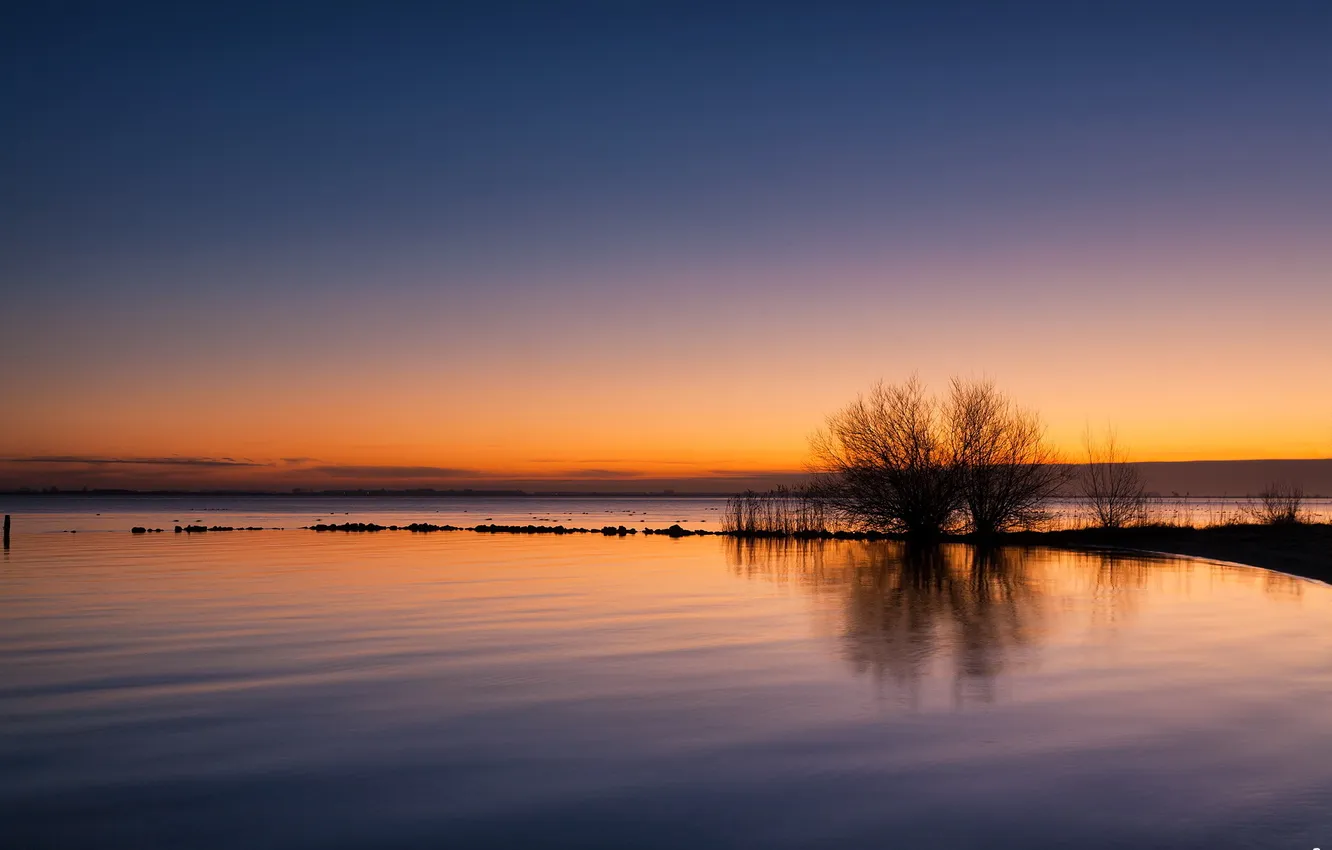 Photo wallpaper landscape, sunset, nature, lake