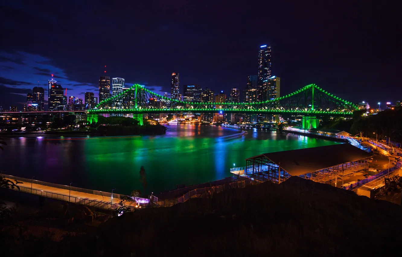 Photo wallpaper the sky, night, bridge, lights, river, home, Australia, lights