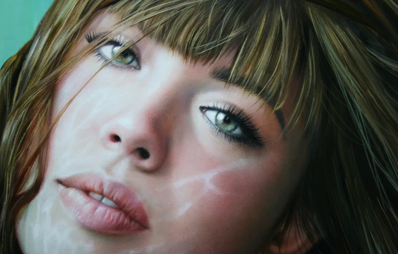 Photo wallpaper look, girl, face, hair, art, lips, green eyes, Christiane Vleugels