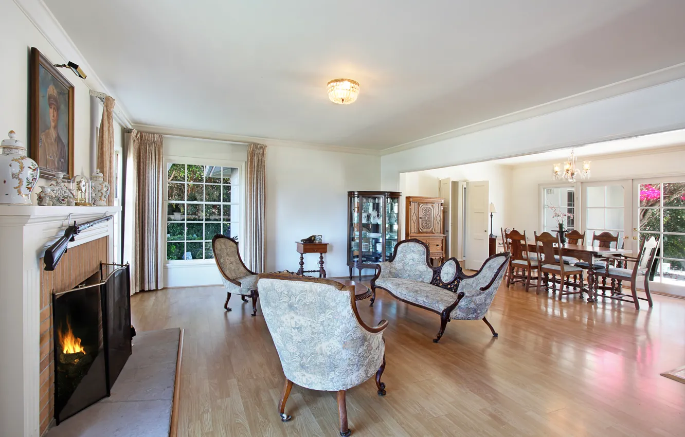 Photo wallpaper sofa, furniture, chair, fireplace, design, living room, interior, living