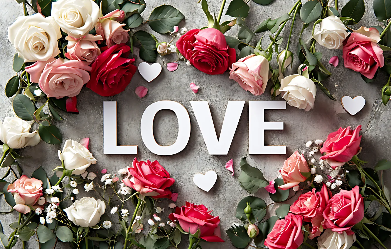 Photo wallpaper love, flowers, romance, heart, roses, love, Valentine's day, flowers