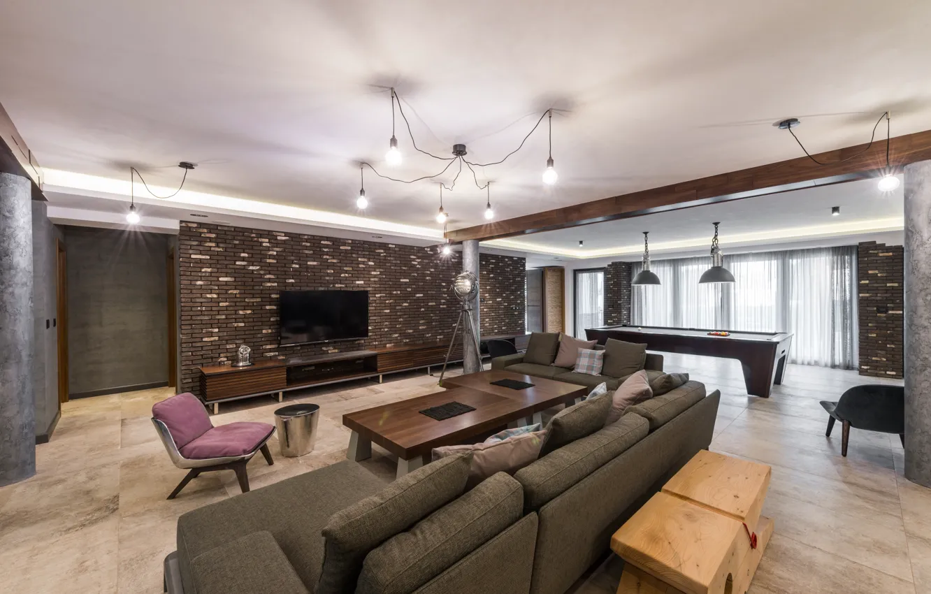 Photo wallpaper design, style, living room, fireplace
