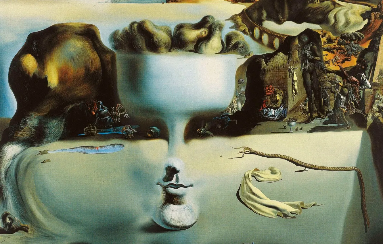 Photo wallpaper surrealism, picture, Salvador Dali, Salvador Dali, The phenomenon of Face and Fruit bowl on a …