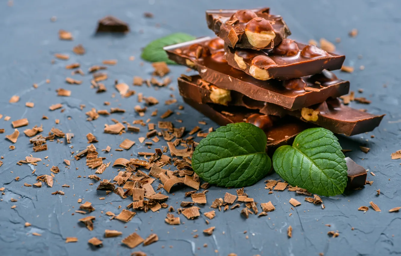 Photo wallpaper chocolate, mint, nuts