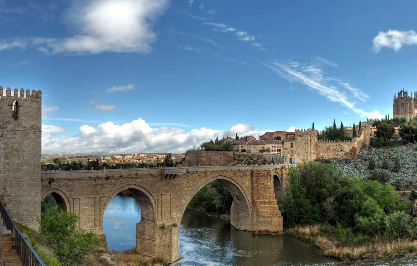 Photo wallpaper city, the city, river, fortress, Spain, river, fortress, Spain