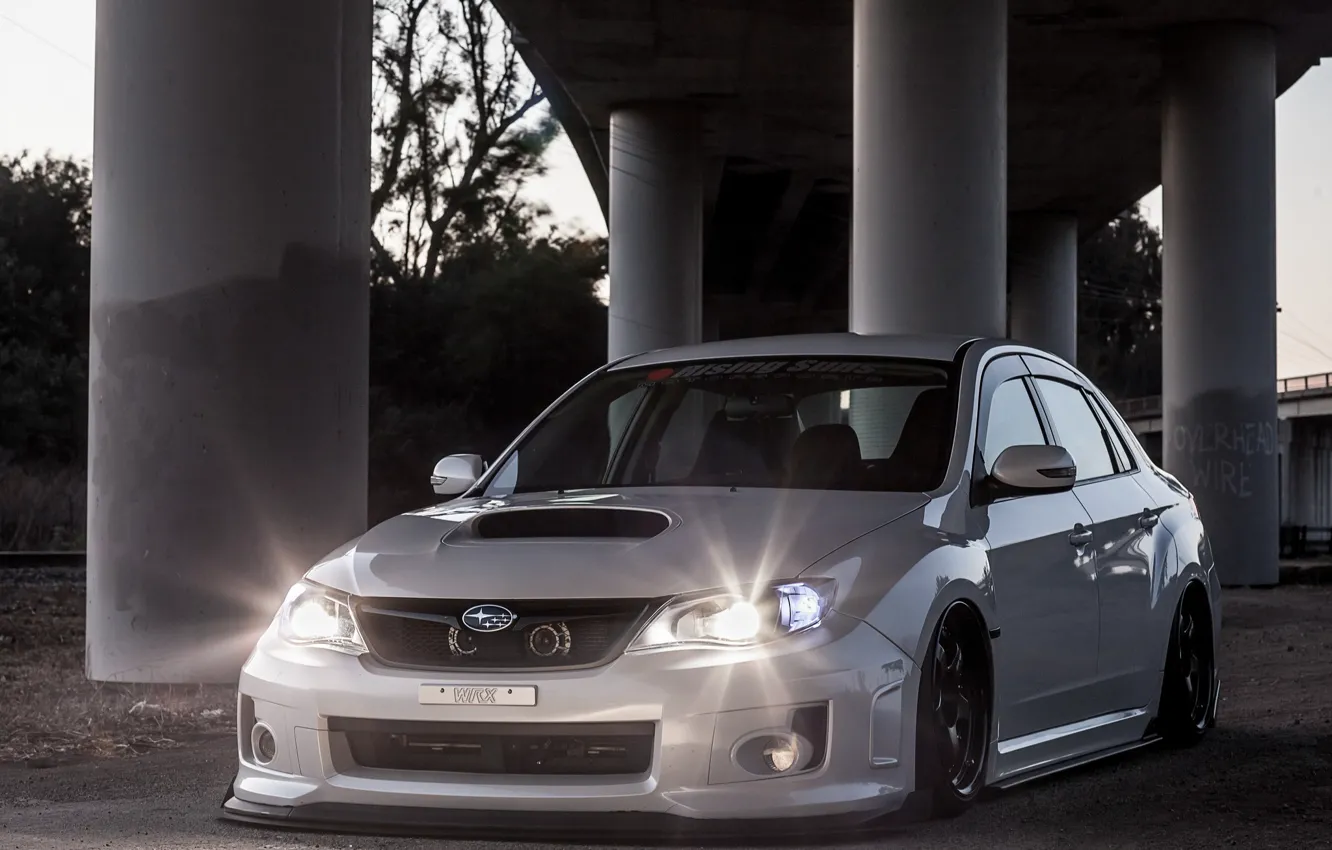 Photo wallpaper Subaru, Impreza, WRX, light, Japan, white, STI, Front