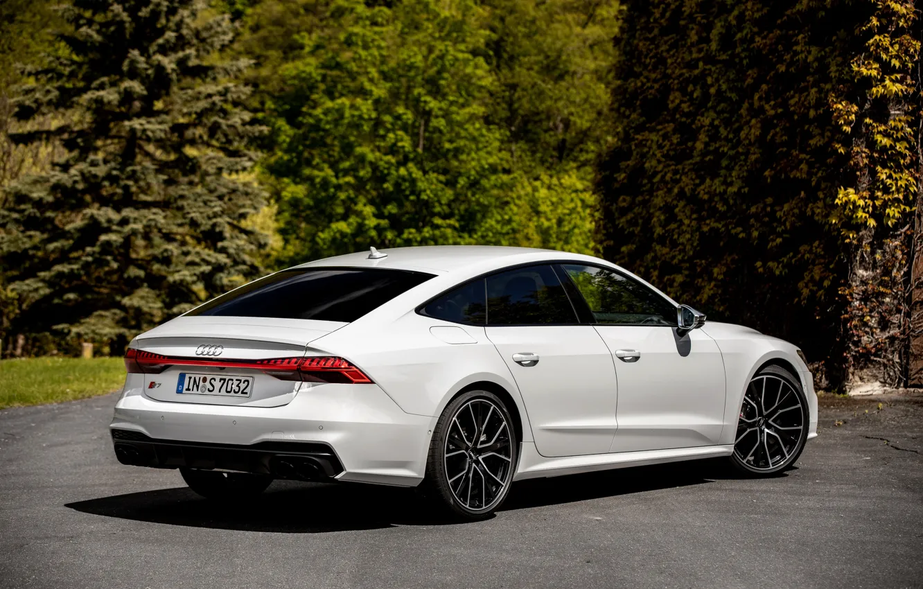 Photo wallpaper white, asphalt, Audi, vegetation, Audi A7, 2019, S7 Sportback