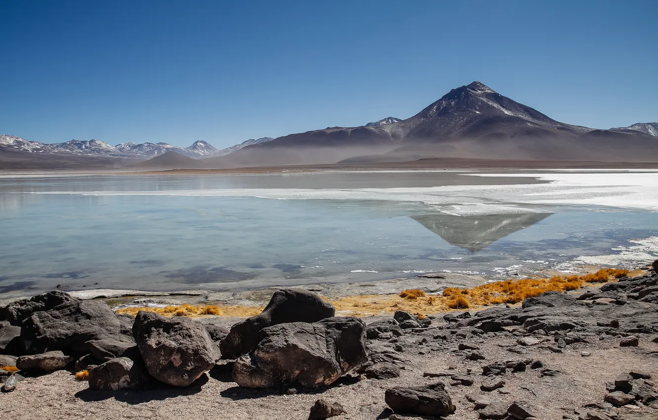 Photo wallpaper the sky, mountains, lake, stones, Bolivia