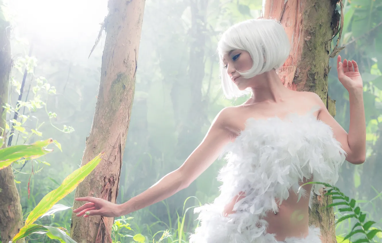 Photo wallpaper summer, girl, snow, nature, feathers, Asian