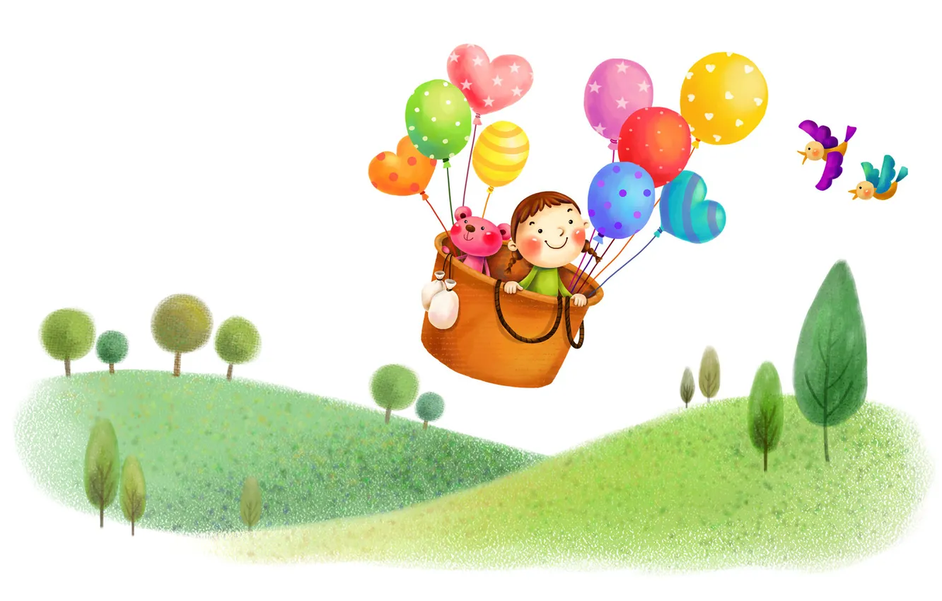 Photo wallpaper flight, basket, balloons