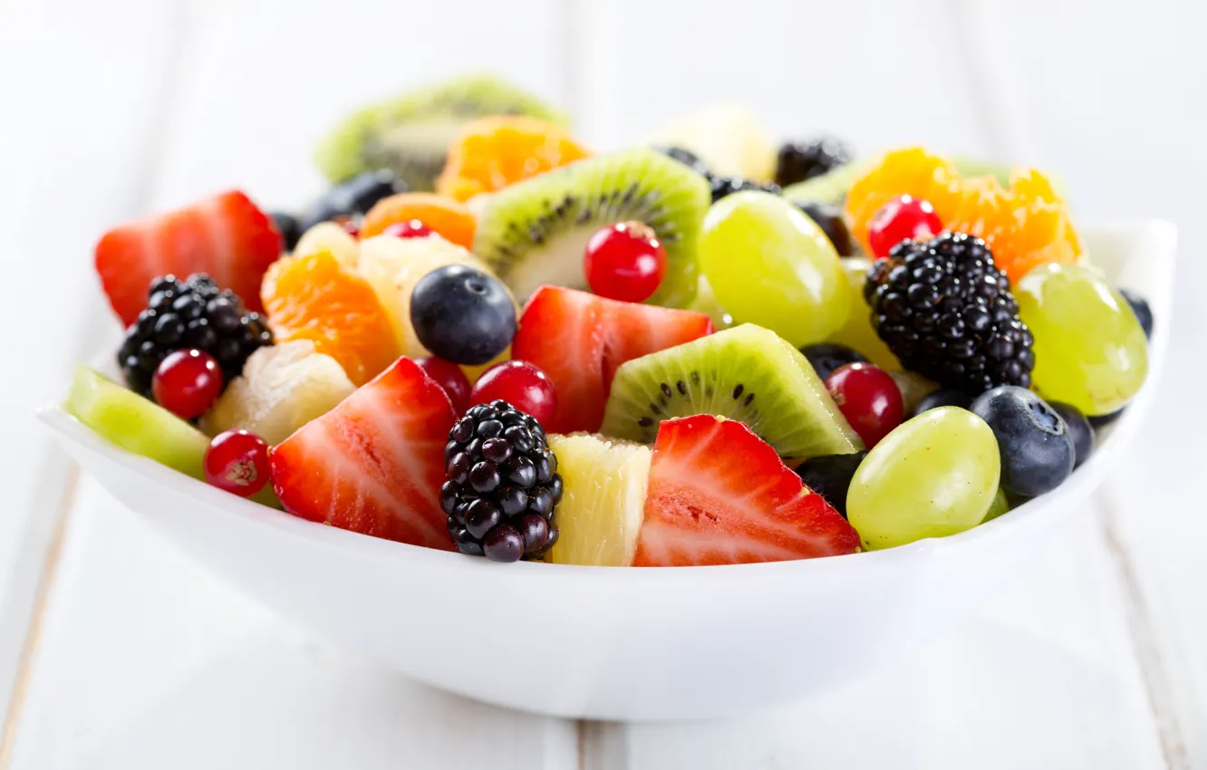 Photo wallpaper berries, bowl, fruit, dessert, fruits, dessert, berries, fruit salad