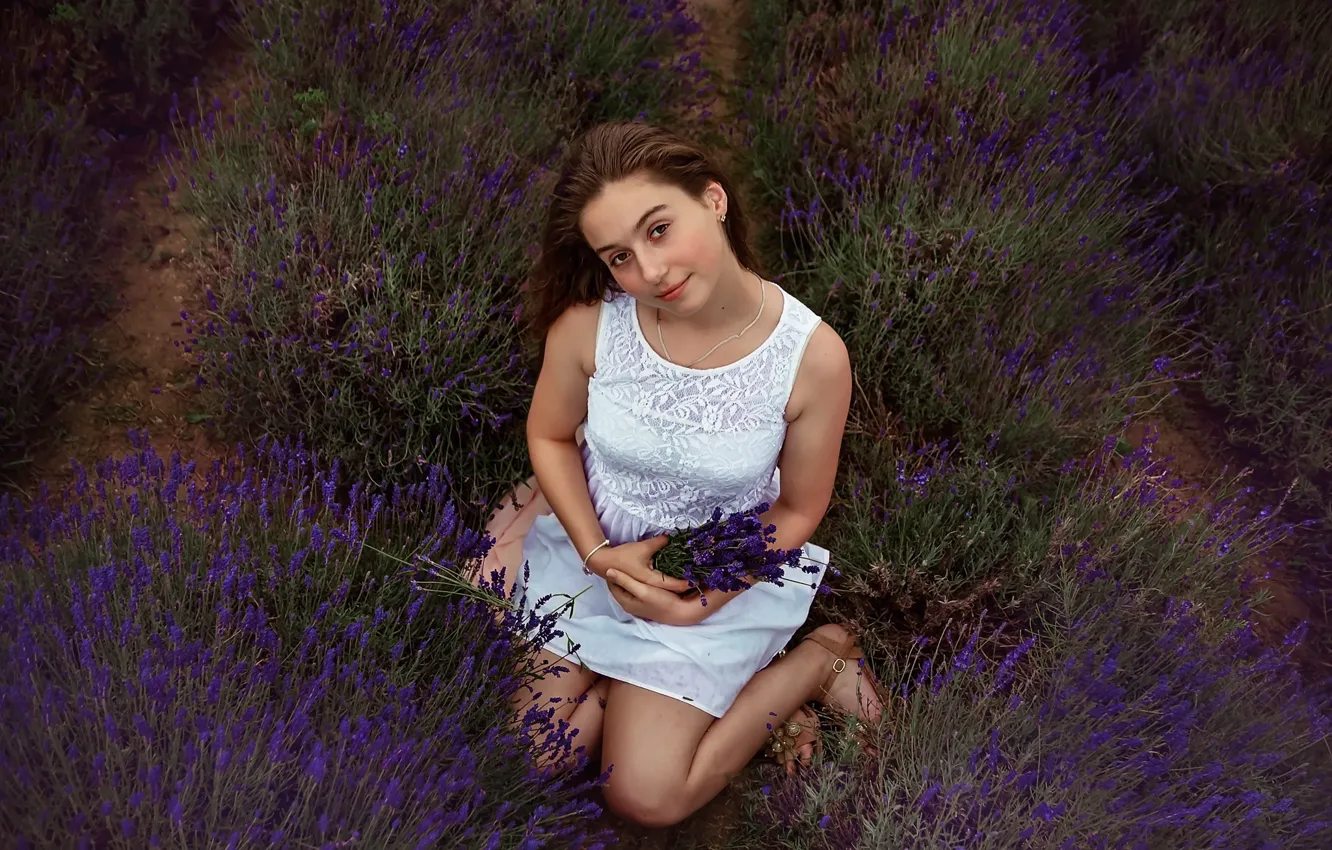 Photo wallpaper summer, girl, lavender