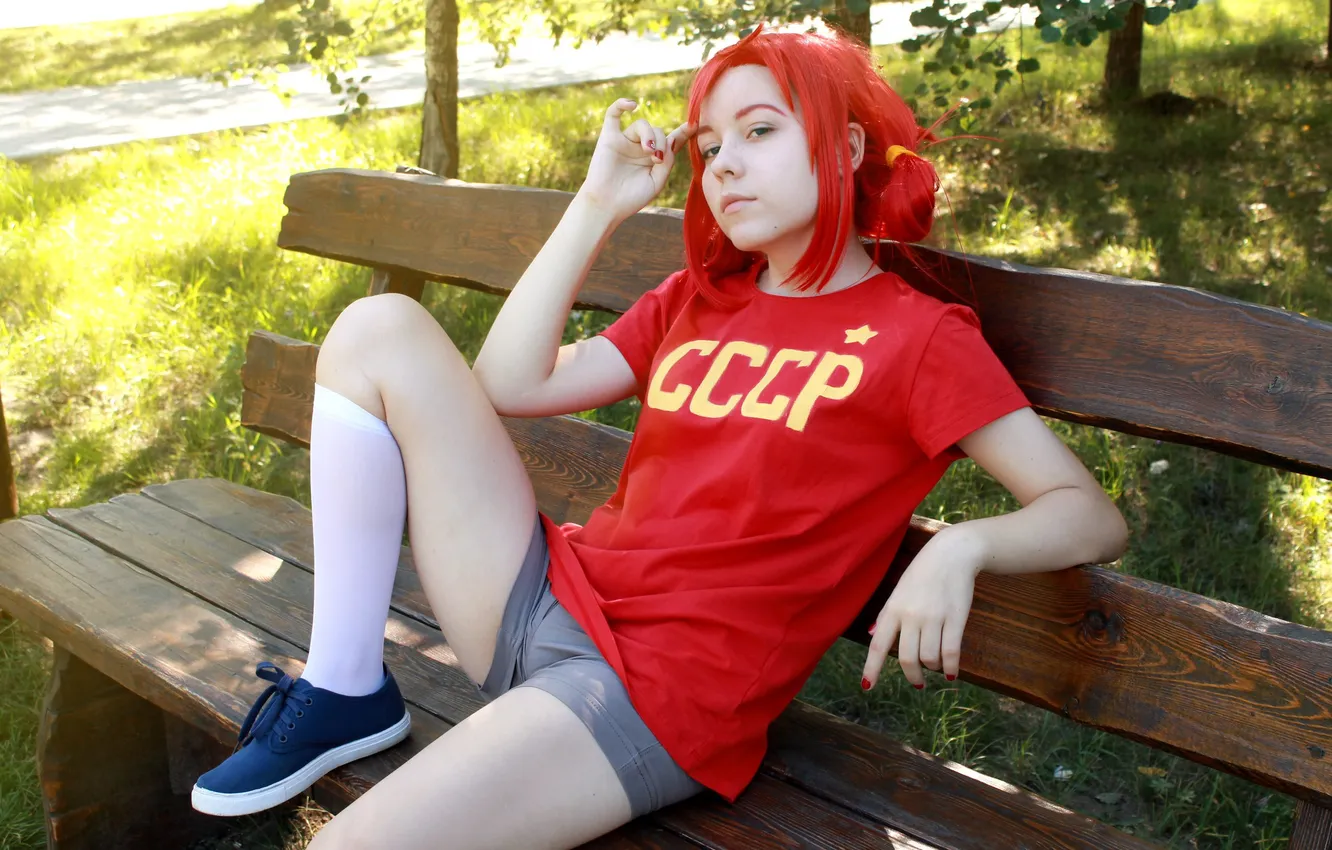 Photo wallpaper girl, shorts, redhead, cosplay, cute, KNEE SOCKS