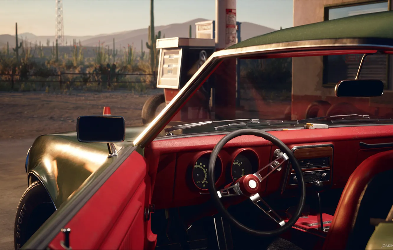 Photo wallpaper the door, car, salon, Desert Gas Station, Golden Gasoline